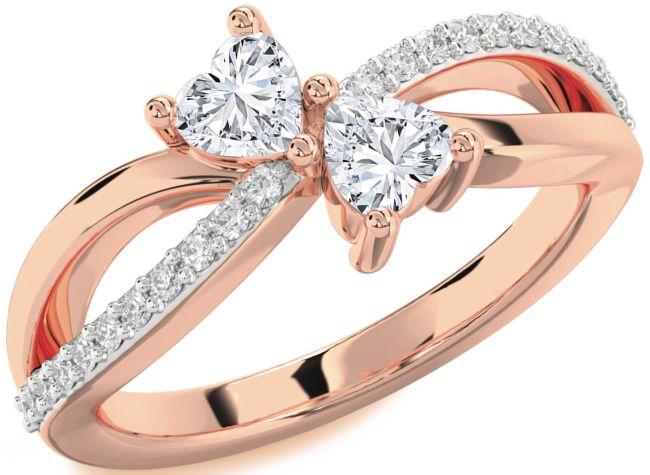 Diamond Rose Gold Silver Two Heart Ring