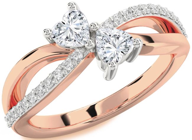 Diamond White Rose Gold Two Heart Ring
