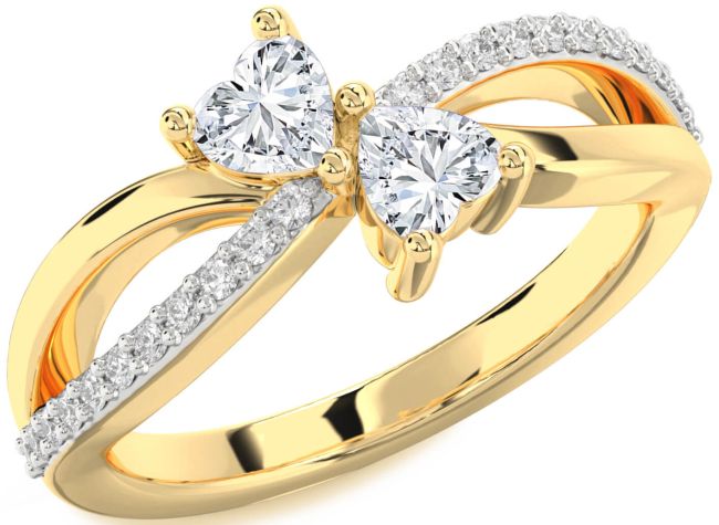 Diamond Gold Two Heart Ring