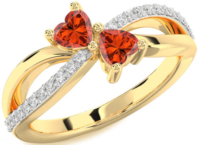 Diamond Fire Opal Gold Two Heart Ring