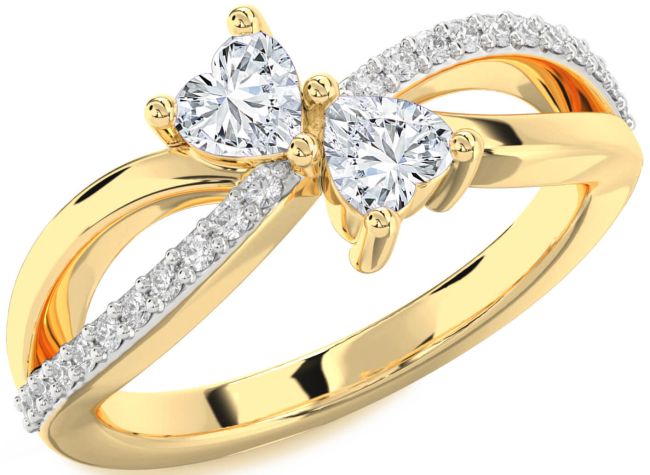 Salt & Pepper Diamond Gold Two Heart Ring
