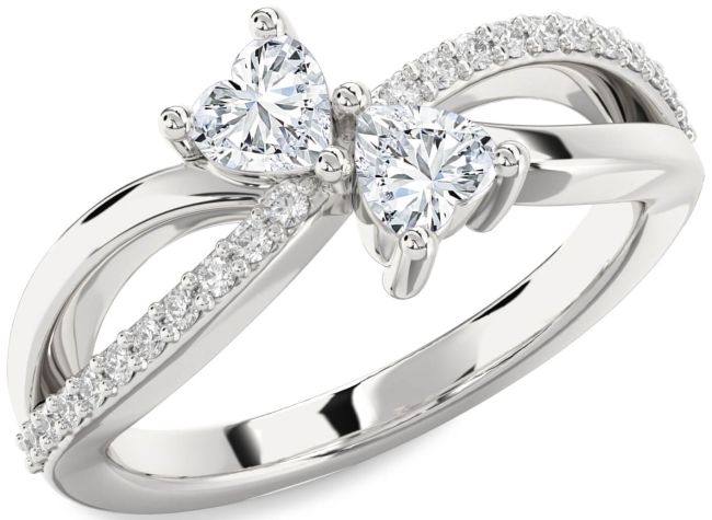 Diamond Platinum Two Heart Ring