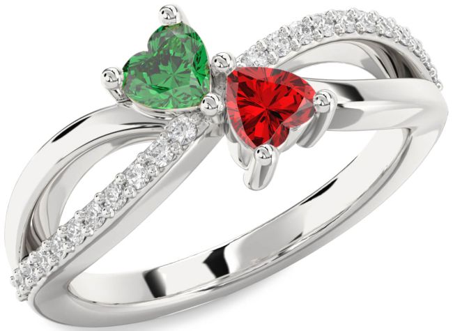 Diamond Silver Two Heart Promise Ring