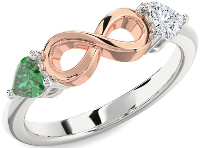Rose Gold Silver Infinity Two Heart Promise Ring