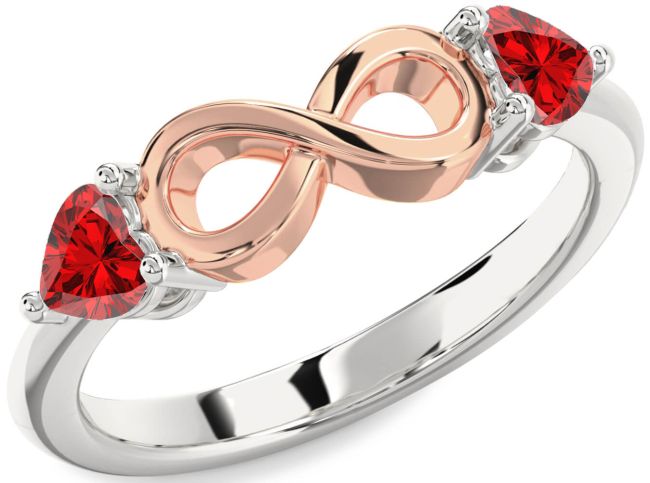 Ruby Rose Gold Silver Infinity Two Heart Birthstone Ring