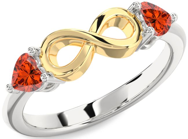 Fire Opal Gold Silver Infinity Two Heart Ring