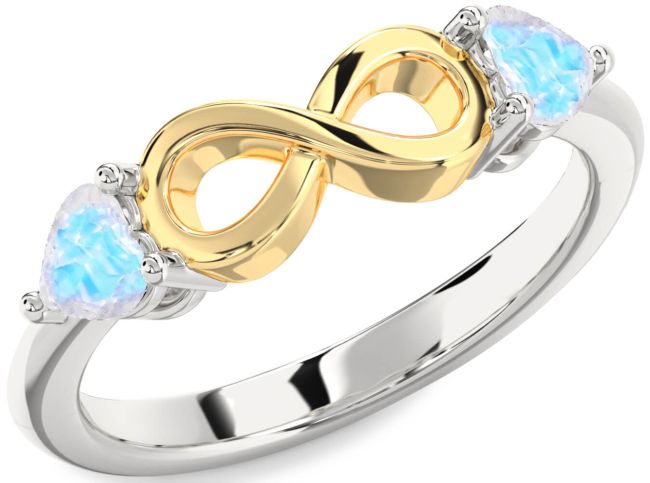 Moonstone Gold Silver Infinity Two Heart Ring