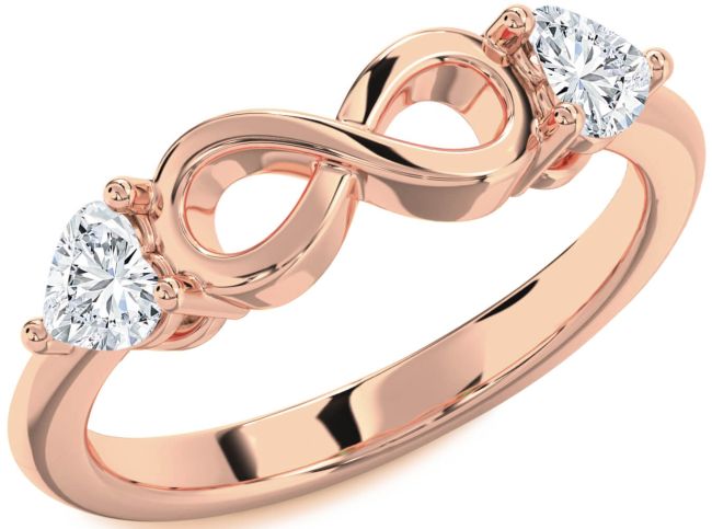 Diamond Rose Gold Infinity Two Heart Ring