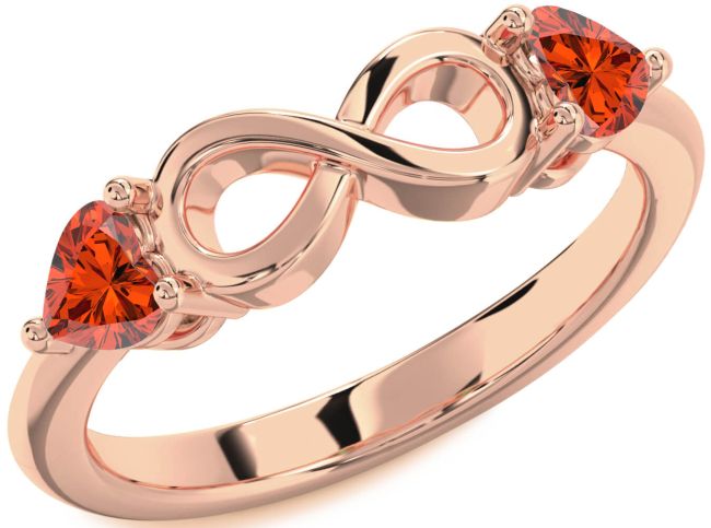 Fire Opal Rose Gold Infinity Two Heart Ring