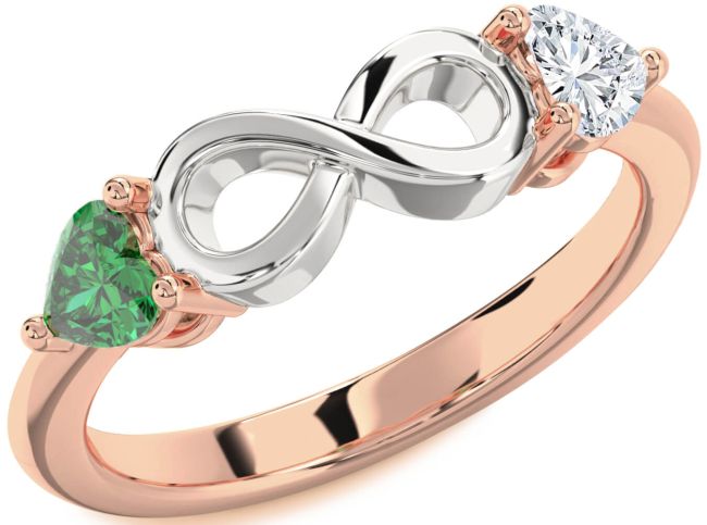 Rose Gold Silver Infinity Two Heart Promise Ring