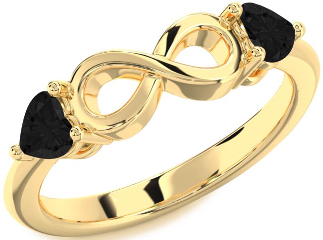 Black Diamond Gold Silver Infinity Two Heart Ring