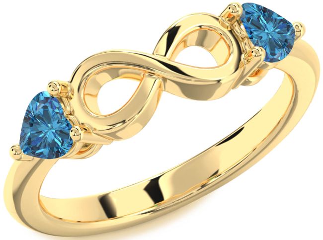 Blue Diamond Gold Silver Infinity Two Heart Ring