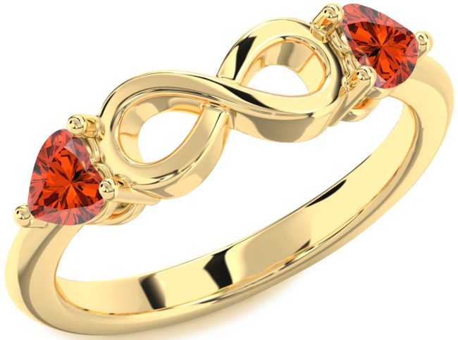 Fire Opal Gold Infinity Two Heart Ring