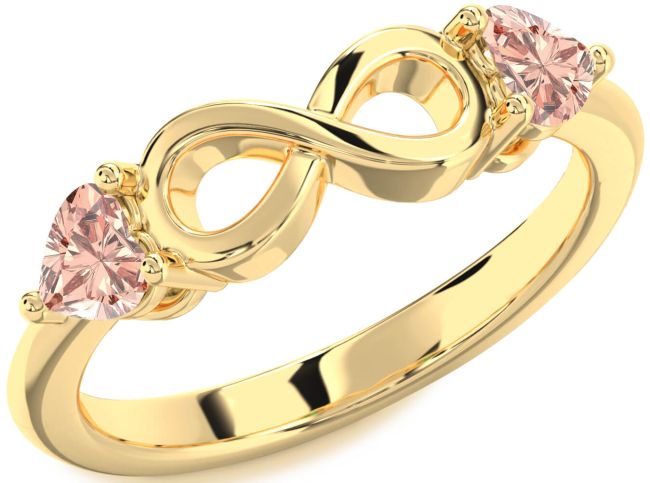 Morganite Gold Silver Infinity Two Heart Ring