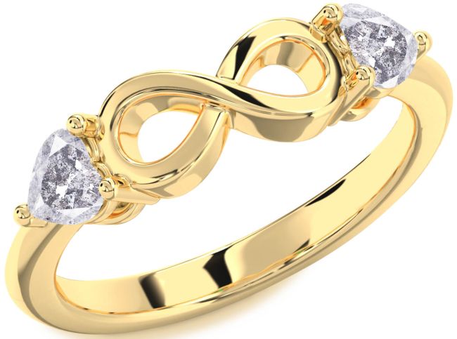 Salt & Pepper Diamond Gold Infinity Two Heart Ring