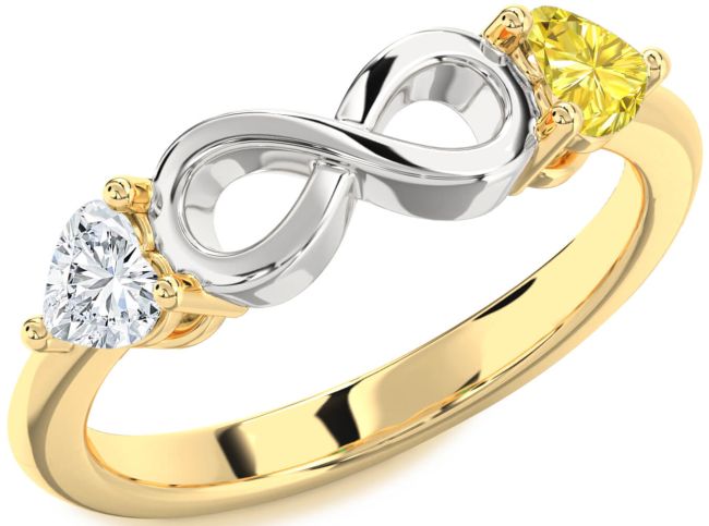 White Yellow Gold Infinity Two Heart Promise Ring