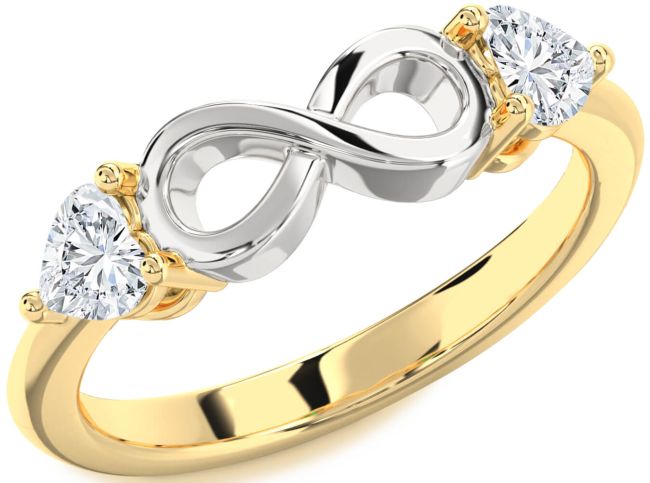 Diamond White Yellow Gold Infinity Two Heart Ring