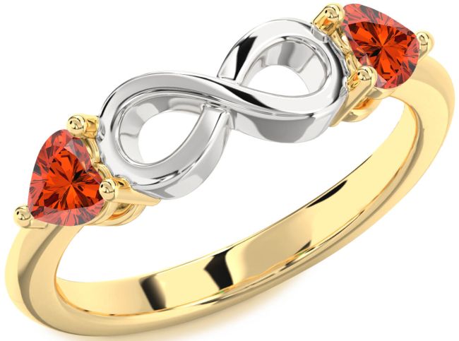 Fire Opal Gold Silver Infinity Two Heart Ring