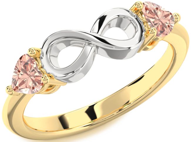 Morganite Gold Silver Infinity Two Heart Ring