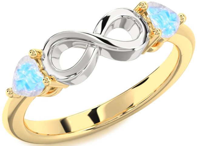 Moonstone Gold Silver Infinity Two Heart Ring