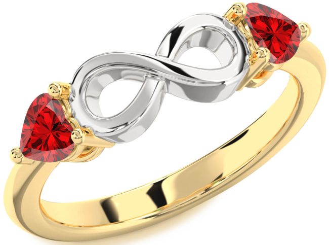 Ruby Gold Silver Infinity Two Heart Birthstone Ring