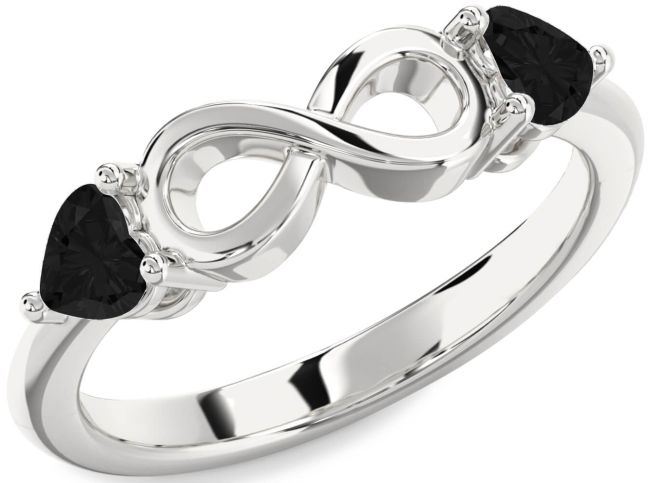 Black Diamond Silver Infinity Two Heart Ring