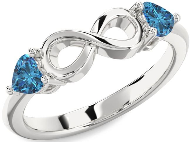 Blue Diamond Silver Infinity Two Heart Ring
