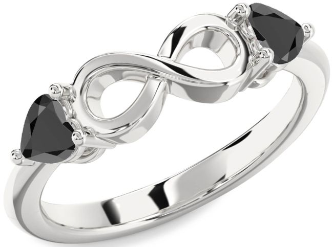 Black Onyx Silver Infinity Two Heart Ring