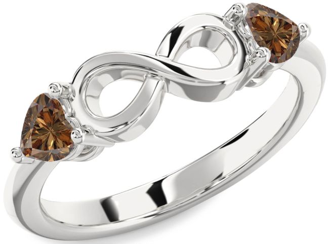 Chocolate Brown Diamond Silver Infinity Two Heart Ring