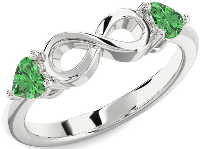 Green Sapphire Silver Infinity Two Heart Ring