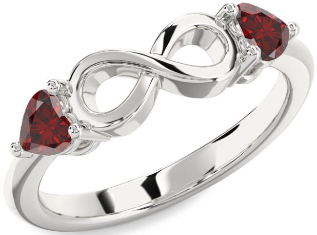 Garnet Silver Infinity Two Heart Birthstone Ring