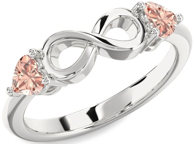 Morganite Silver Infinity Two Heart Ring