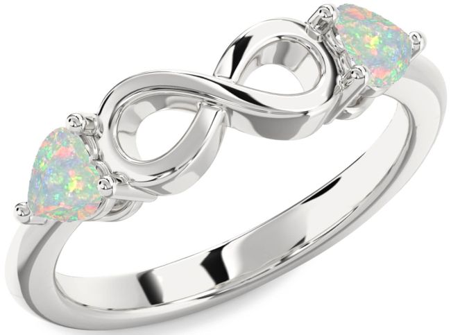 Opal Silver Infinity Two Heart Birthstone Ring