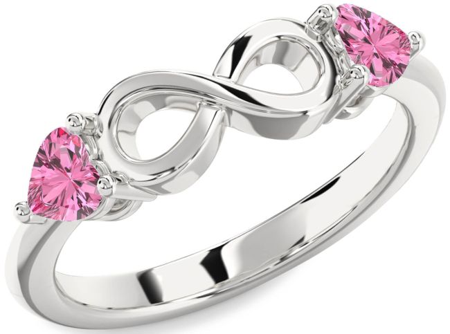 Pink Sapphire Silver Infinity Two Heart Ring