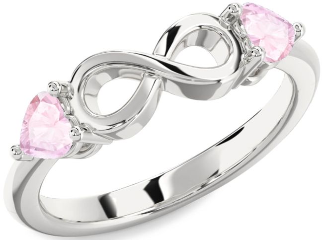 Rose Quartz Silver Infinity Two Heart Ring