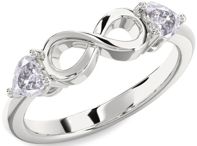 Salt & Pepper Diamond Silver Infinity Two Heart Ring