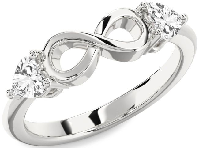 White Sapphire Silver Infinity Two Heart Ring