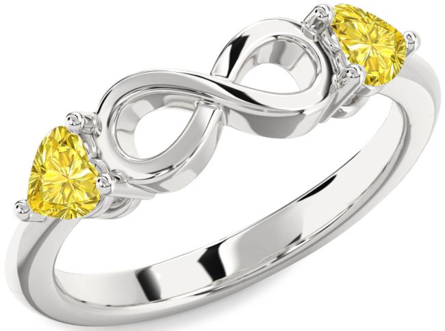 Yellow Diamond Silver Infinity Two Heart Ring