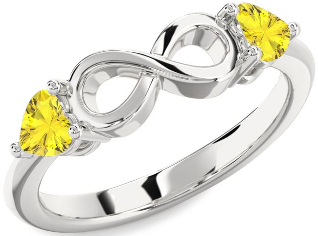 Yellow Sapphire Silver Infinity Two Heart Ring