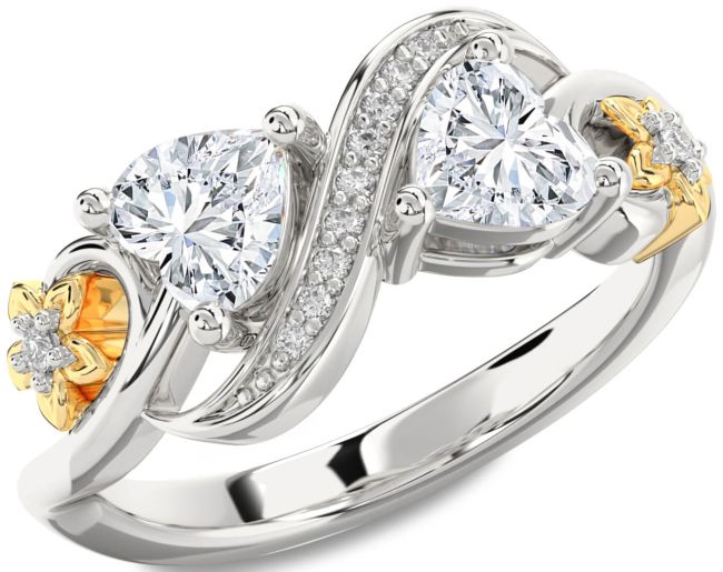 Diamond Gold Silver Infinity Two Heart Ring