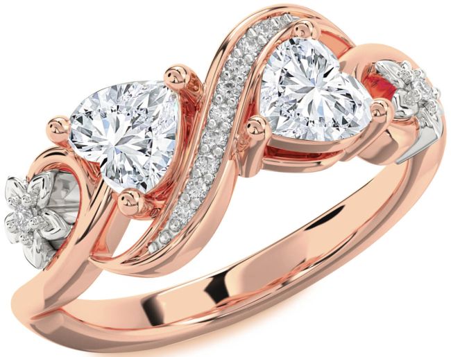 Diamond Rose Gold Silver Infinity Two Heart Ring