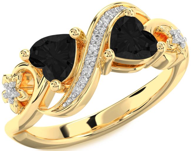 Black Diamond Gold Infinity Two Heart Ring