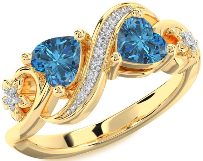 Blue Diamond Gold Infinity Two Heart Ring