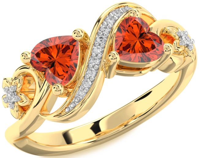 Diamond Fire Opal Gold Silver Infinity Two Heart Ring