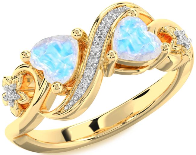 Diamond Moonstone Gold Silver Infinity Two Heart Ring