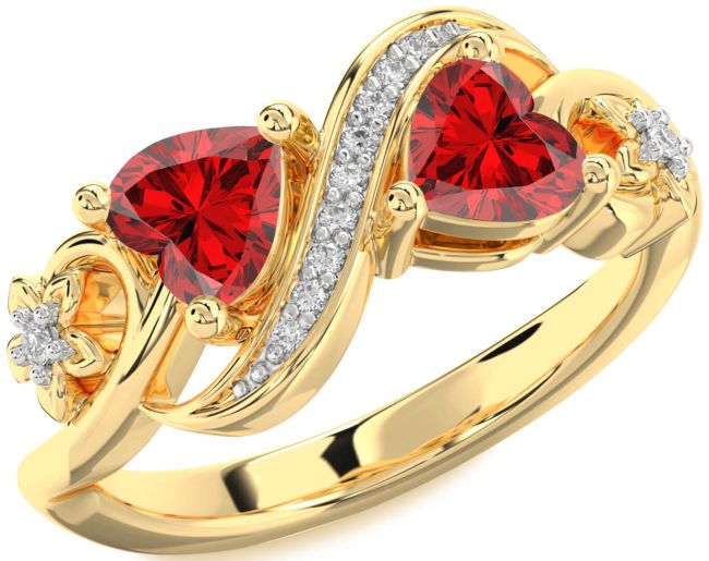 Diamond Ruby Gold Silver Infinity Two Heart Birthstone Ring
