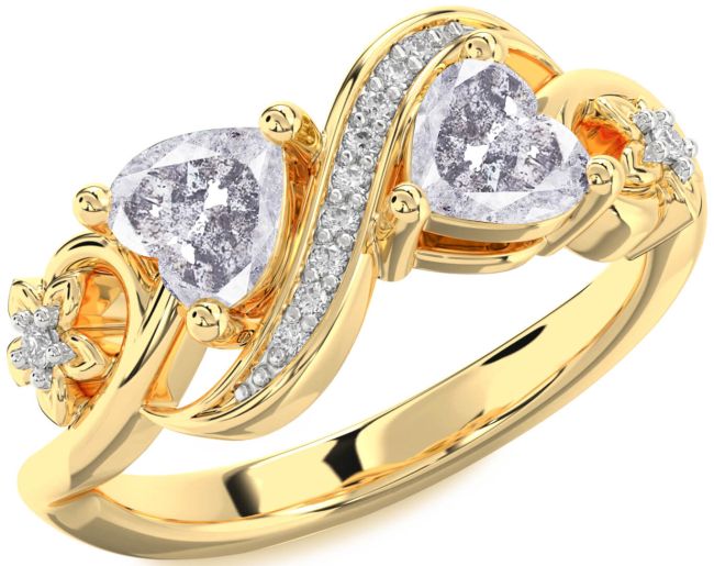 Salt & Pepper Diamond Gold Infinity Two Heart Ring