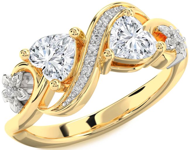 Diamond Gold Silver Infinity Two Heart Ring