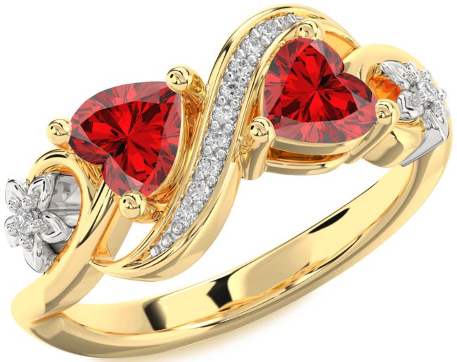 Diamond Ruby Gold Silver Infinity Two Heart Birthstone Ring
