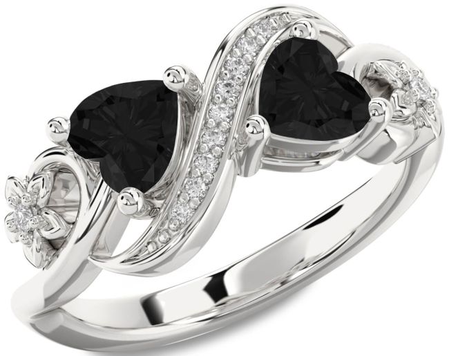Black Diamond Silver Infinity Two Heart Ring